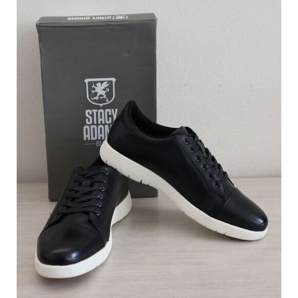 Stacy Adams 25294-001 Men's Sz 13M Black Leather Hawkins Cap Toe Sneakers - Picture 1 of 11